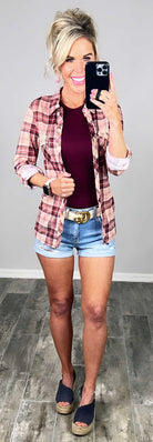 Penny Plaid Flannel Top - Rose/Plum-flannel-privityboutique-Privity Boutique, Women’s Fashion Boutique in Mesa, Arizona