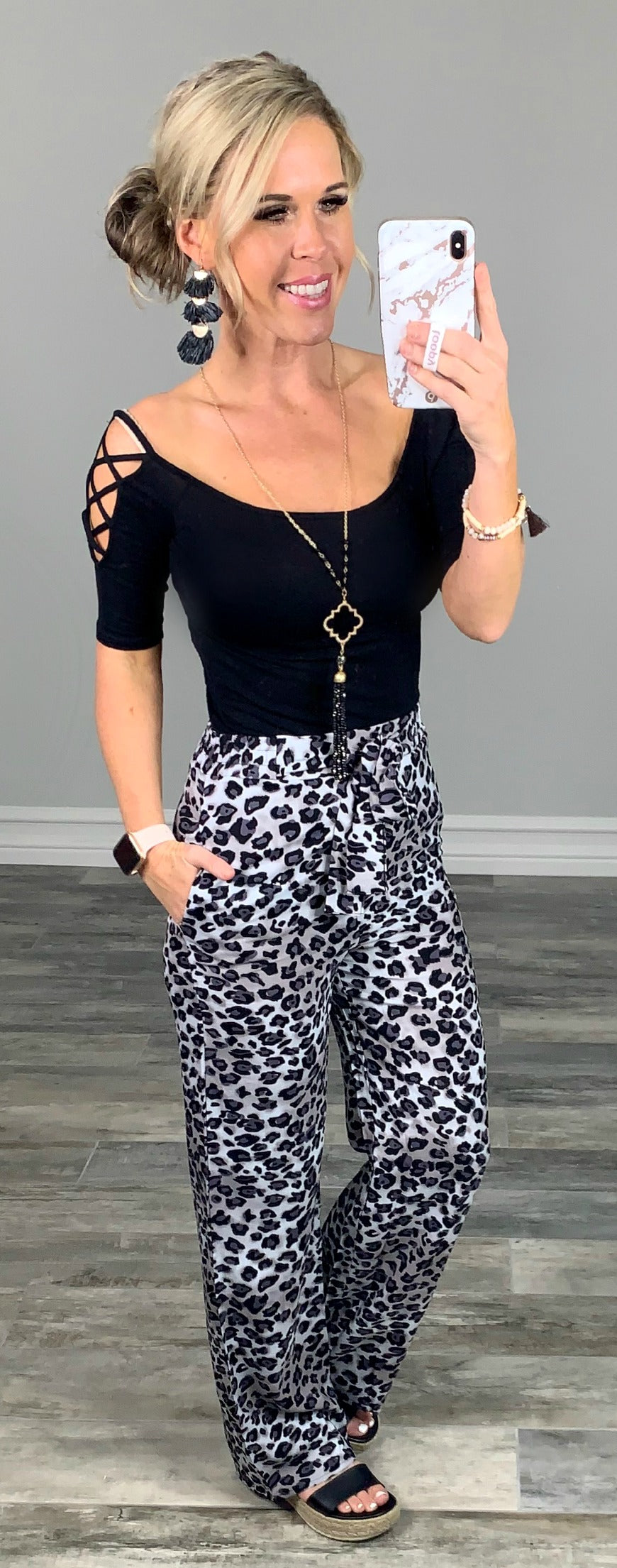 Leopard Pants - Grey-palazzo-privityboutique.com-Privity Boutique, Women’s Fashion Boutique in Mesa, Arizona