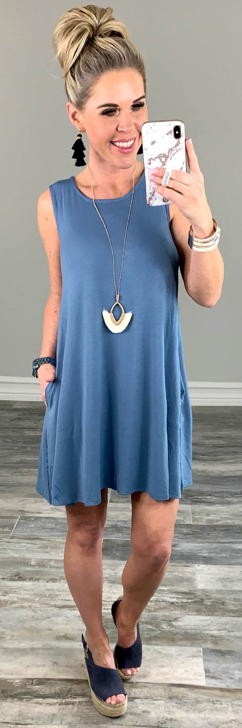 Basic Pocket Tank Dress - Steel Blue-Dress-privityboutique.com-Privity Boutique, Women’s Fashion Boutique in Mesa, Arizona