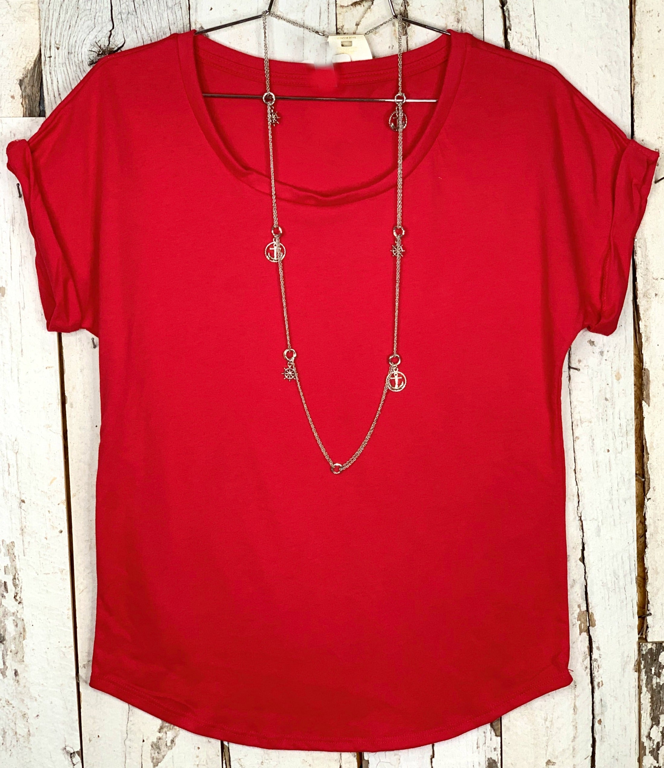 Practically Perfect Rolled Sleeve Tee - Red-Top-privityboutique.com-Privity Boutique, Women’s Fashion Boutique in Mesa, Arizona