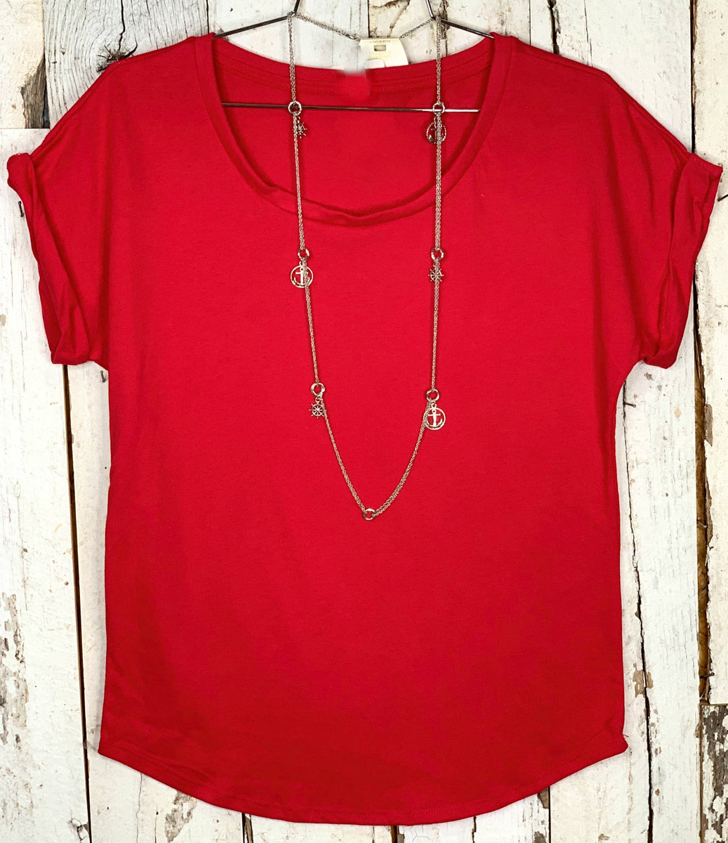 Practically Perfect Rolled Sleeve Tee - Red – privityboutique