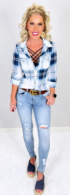 Penny Plaid Flannel Top - Ivory/Blues-flannel-privityboutique-Privity Boutique, Women’s Fashion Boutique in Mesa, Arizona