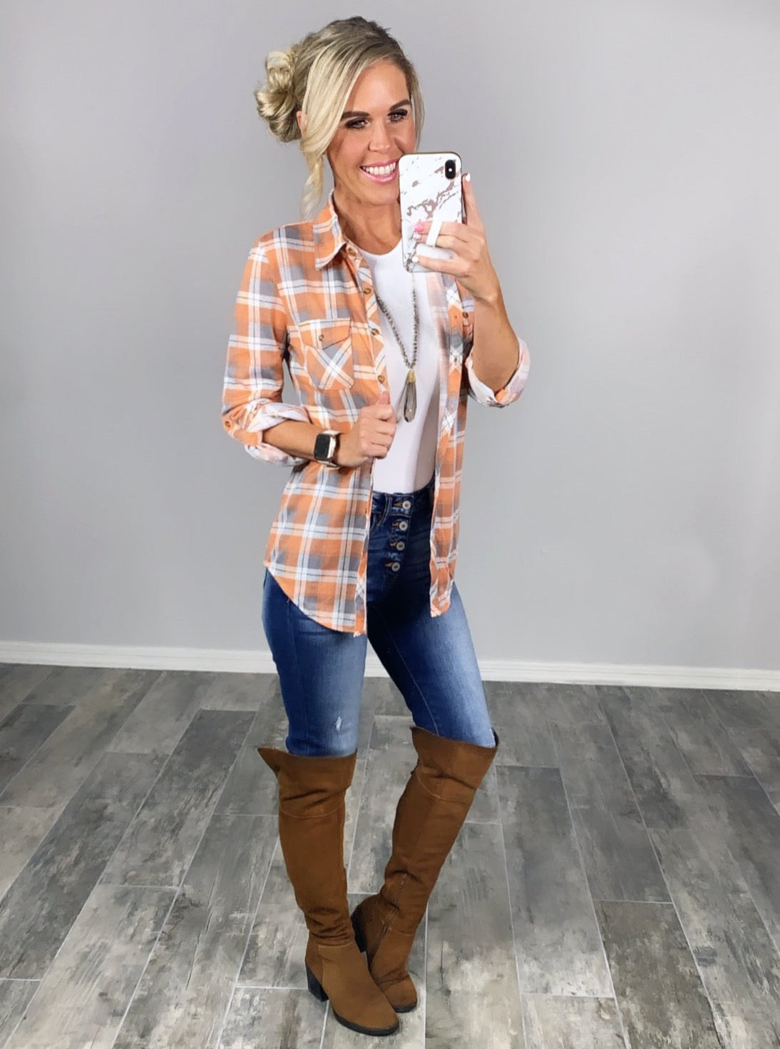 Penny Plaid Flannel Top - Ivory/Clay-flannel-privityboutique-Privity Boutique, Women’s Fashion Boutique in Mesa, Arizona