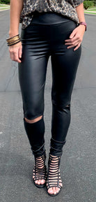 High Waisted Slit Faux Leather Leggings-Leggings-privityboutique-Privity Boutique, Women’s Fashion Boutique in Mesa, Arizona