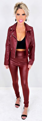 High Waist Faux Leather Leggings - Burgundy-Leggings-privityboutique-Privity Boutique, Women’s Fashion Boutique in Mesa, Arizona