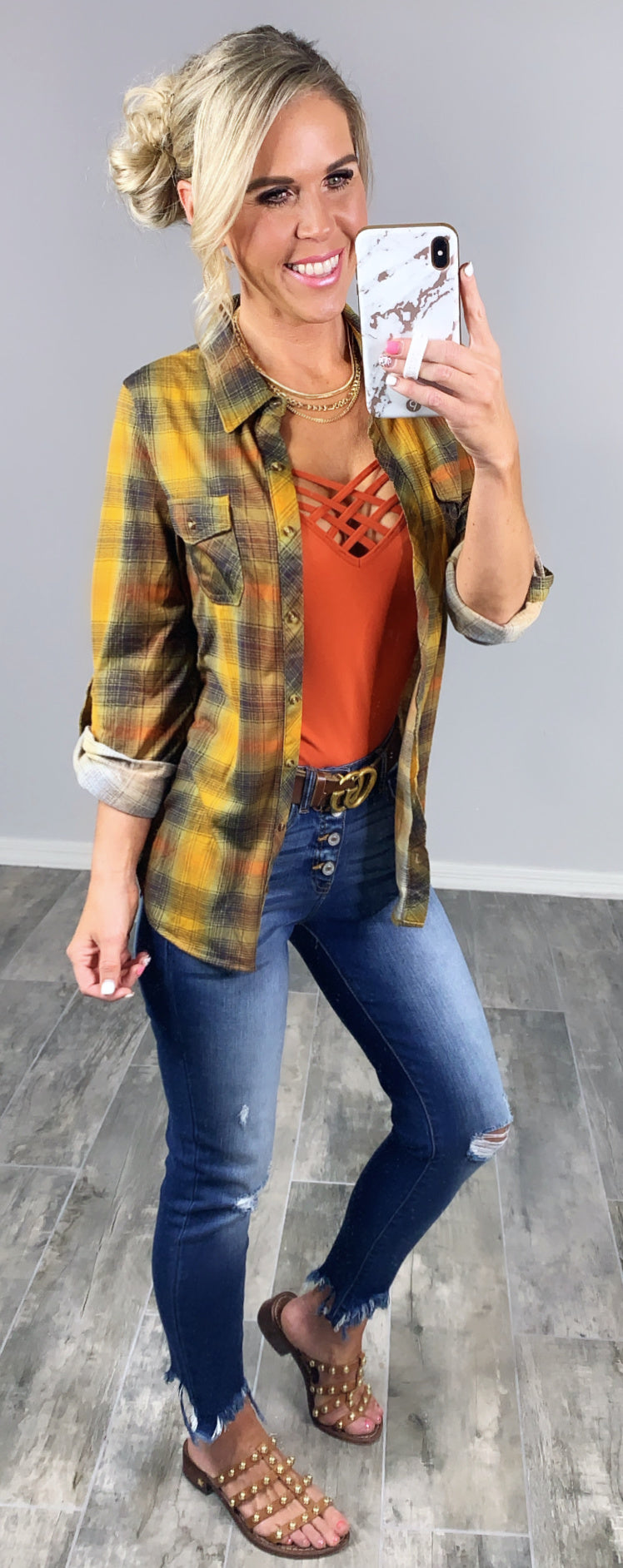 Penny Plaid Flannel Top - Mustard Multi-flannel-privityboutique-Privity Boutique, Women’s Fashion Boutique in Mesa, Arizona