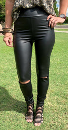 High Waisted Slit Faux Leather Leggings-Leggings-privityboutique-Privity Boutique, Women’s Fashion Boutique in Mesa, Arizona