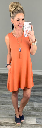 Basic Pocket Tank Dress - Dusty Peach-Dress-privityboutique.com-Privity Boutique, Women’s Fashion Boutique in Mesa, Arizona