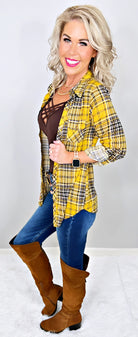 Penny Plaid Flannel Top - Mustard/Black-flannel-privityboutique-Privity Boutique, Women’s Fashion Boutique in Mesa, Arizona