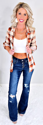 Penny Plaid Flannel Top - Taupe/Rust-flannel-privityboutique-Privity Boutique, Women’s Fashion Boutique in Mesa, Arizona