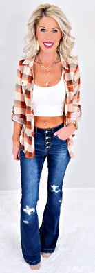 Penny Plaid Flannel Top - Taupe/Rust-flannel-privityboutique-Privity Boutique, Women’s Fashion Boutique in Mesa, Arizona