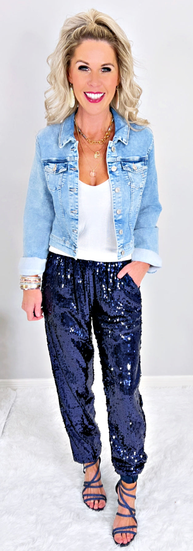 Sequin Joggers -Navy-sequin jogger pants-privityboutique.com-Privity Boutique, Women’s Fashion Boutique in Mesa, Arizona