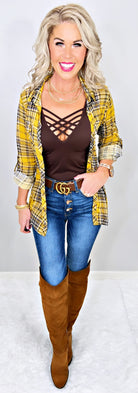 Penny Plaid Flannel Top - Mustard/Black-flannel-privityboutique-Privity Boutique, Women’s Fashion Boutique in Mesa, Arizona