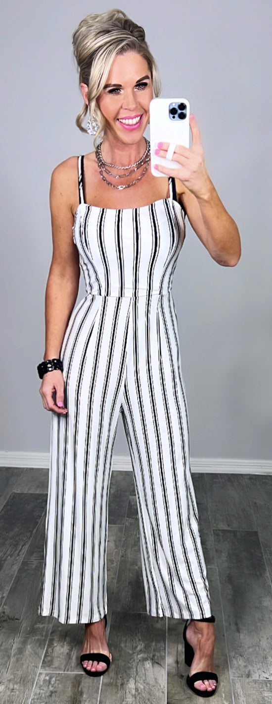 Striped Jumpsuit - White-Dress-privityboutique.com-Privity Boutique, Women’s Fashion Boutique in Mesa, Arizona