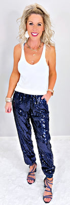 Sequin Joggers -Navy-sequin jogger pants-privityboutique.com-Privity Boutique, Women’s Fashion Boutique in Mesa, Arizona