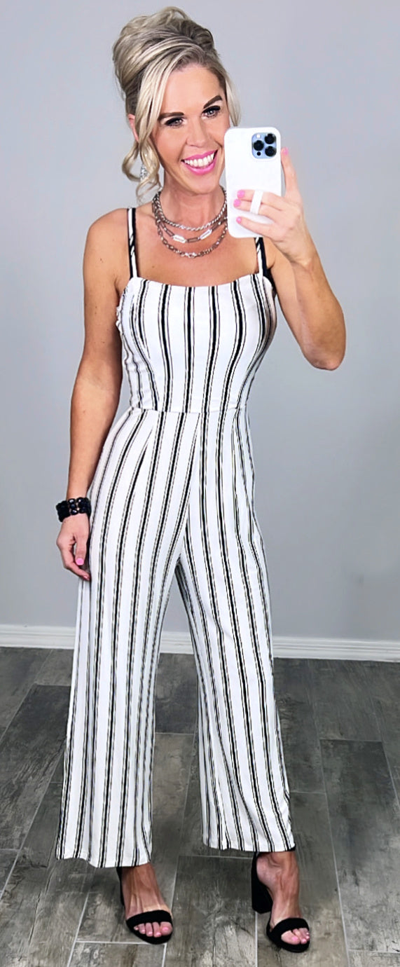 Striped Jumpsuit - White-Dress-privityboutique.com-Privity Boutique, Women’s Fashion Boutique in Mesa, Arizona