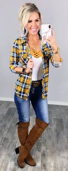 Penny Plaid Flannel Top - Mustard/Navy-flannel-privityboutique-Privity Boutique, Women’s Fashion Boutique in Mesa, Arizona