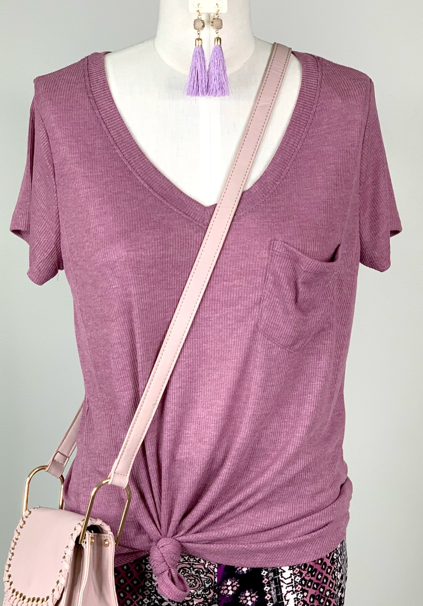 Weekend Vibes Ribbed Pocket Tee - Orchid-bandeau-privityboutique-Privity Boutique, Women’s Fashion Boutique in Mesa, Arizona