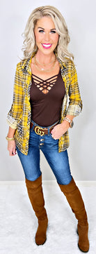 Penny Plaid Flannel Top - Mustard/Black-flannel-privityboutique-Privity Boutique, Women’s Fashion Boutique in Mesa, Arizona