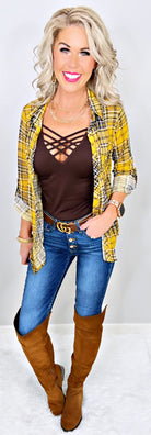 Penny Plaid Flannel Top - Mustard/Black-flannel-privityboutique-Privity Boutique, Women’s Fashion Boutique in Mesa, Arizona