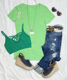 BASIC SHORT SLEEVE DEEP V TEE - APPLE-Top-privityboutique.com-Privity Boutique, Women’s Fashion Boutique in Mesa, Arizona