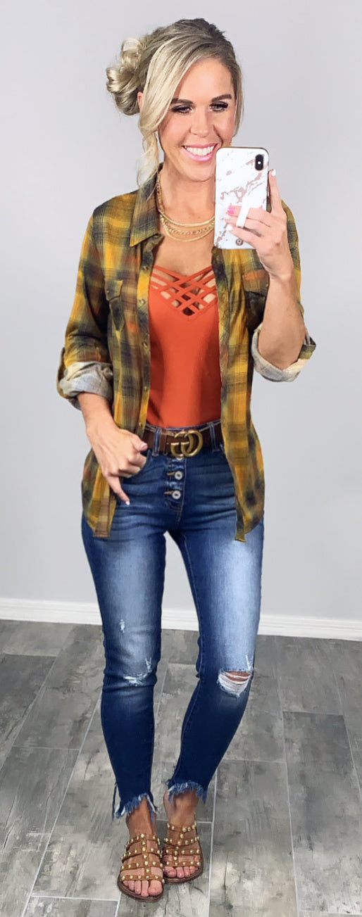 Penny Plaid Flannel Top - Mustard Multi-flannel-privityboutique-Privity Boutique, Women’s Fashion Boutique in Mesa, Arizona