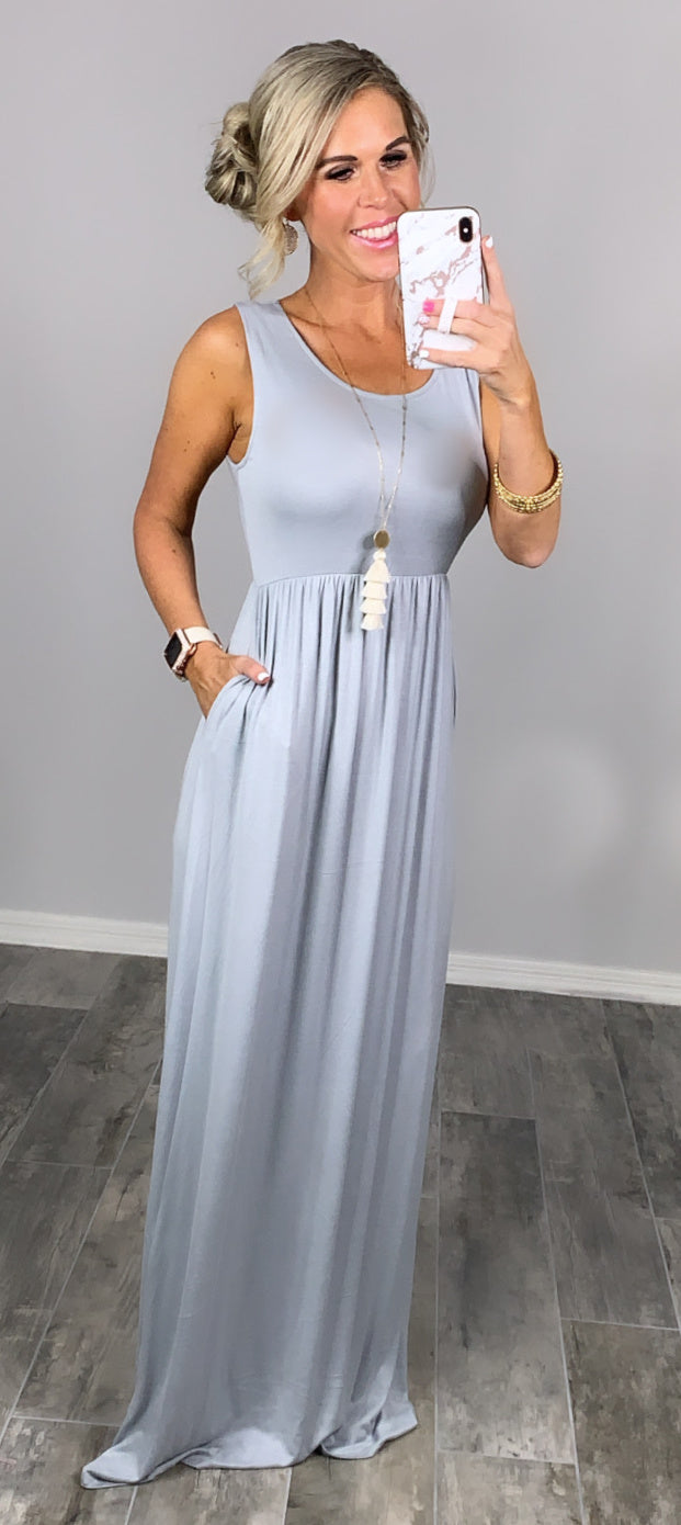 I'll Be By the Pool Maxi Dress - Grey Mist-Dress-privityboutique.com-Privity Boutique, Women’s Fashion Boutique in Mesa, Arizona