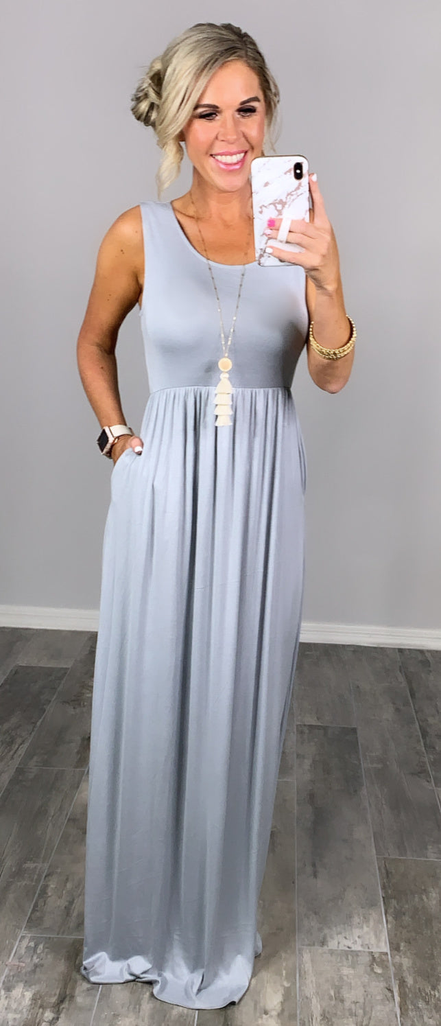 I'll Be By the Pool Maxi Dress - Grey Mist-Dress-privityboutique.com-Privity Boutique, Women’s Fashion Boutique in Mesa, Arizona