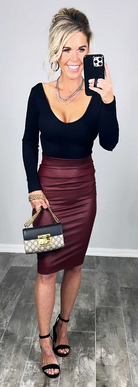 Walk On By Faux Leather Pencil Skirt - Burgundy-Leggings-privityboutique-Privity Boutique, Women’s Fashion Boutique in Mesa, Arizona