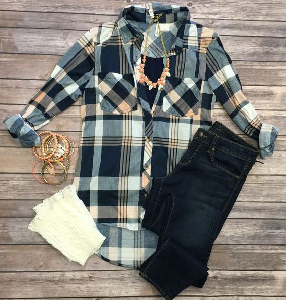 What I like about you Plaid Flannel Top: Peach – privityboutique
