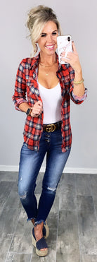 Penny Plaid Flannel Top - Red/Navy-flannel-privityboutique-Privity Boutique, Women’s Fashion Boutique in Mesa, Arizona