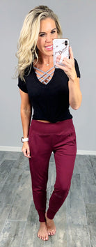 Lounging Around Joggers - Burgundy-palazzo-privityboutique.com-Privity Boutique, Women’s Fashion Boutique in Mesa, Arizona