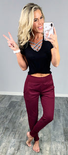 Lounging Around Joggers - Burgundy-palazzo-privityboutique.com-Privity Boutique, Women’s Fashion Boutique in Mesa, Arizona