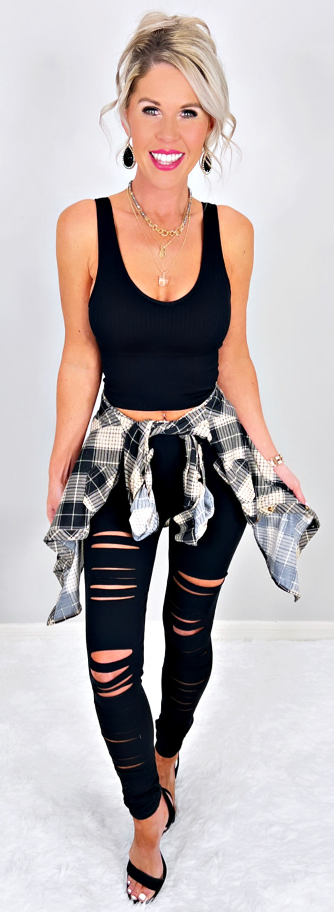 Penny Plaid Flannel Top - Black/Taupe-flannel-privityboutique-Privity Boutique, Women’s Fashion Boutique in Mesa, Arizona