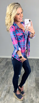 Penny Plaid Flannel Top -Pink/Blue-flannel-privityboutique-Privity Boutique, Women’s Fashion Boutique in Mesa, Arizona