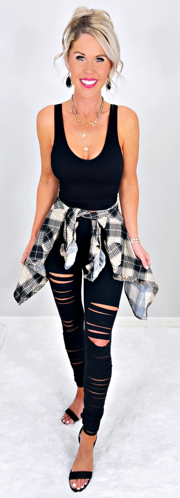 Penny Plaid Flannel Top - Black/Taupe-flannel-privityboutique-Privity Boutique, Women’s Fashion Boutique in Mesa, Arizona