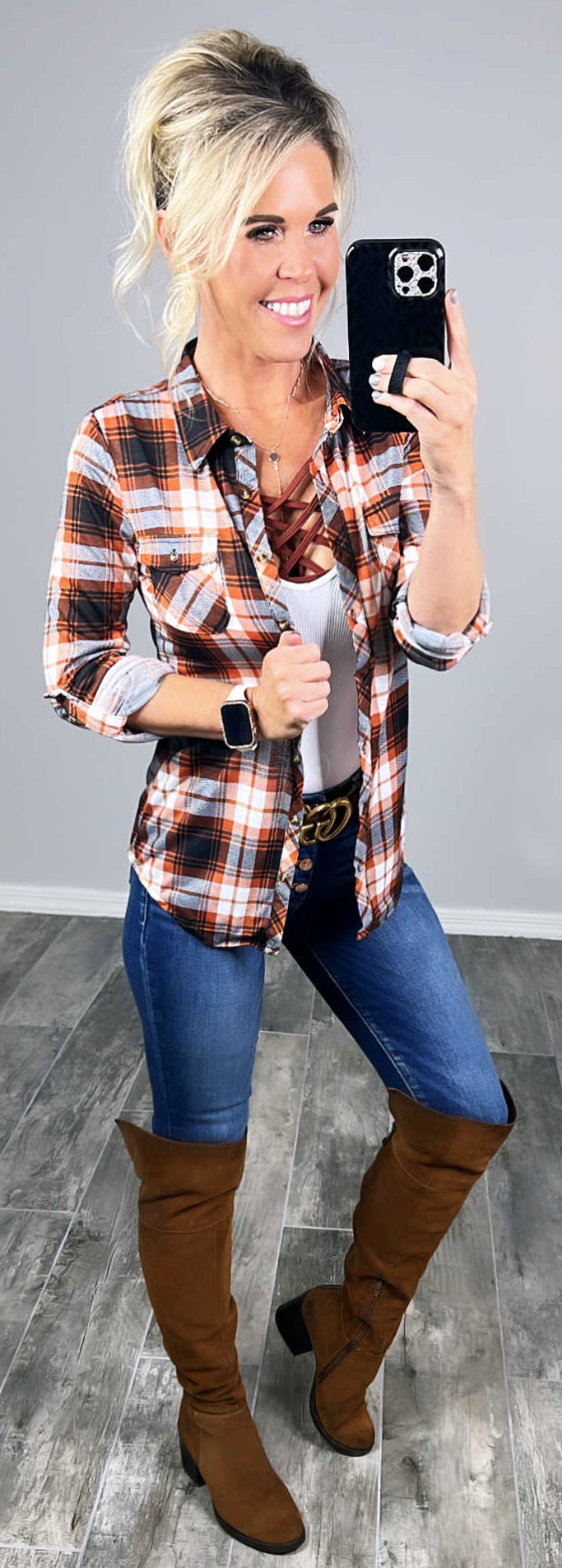 Penny Plaid Flannel Top - Ivory/Rust-flannel-privityboutique-Privity Boutique, Women’s Fashion Boutique in Mesa, Arizona