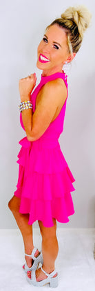 Hot Pink Ruffle Open Back Dress-Dress-privityboutique.com-Privity Boutique, Women’s Fashion Boutique in Mesa, Arizona