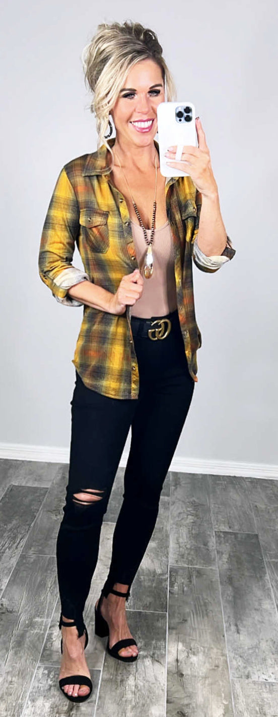 Penny Plaid Flannel Top - Mustard Multi-flannel-privityboutique-Privity Boutique, Women’s Fashion Boutique in Mesa, Arizona