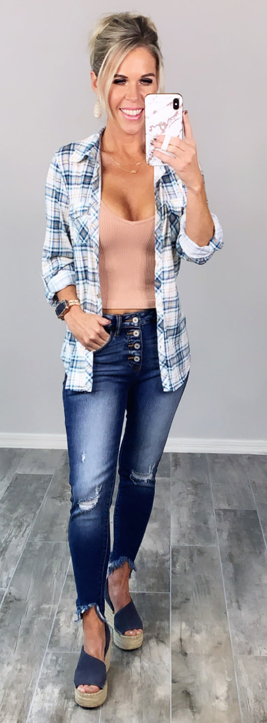 Penny Plaid Flannel Top - Ivory/Teal-flannel-privityboutique-Privity Boutique, Women’s Fashion Boutique in Mesa, Arizona