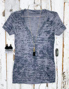 BASIC BURNOUT DEEP V-NECK TEE - GREY-Top-privityboutique.com-Privity Boutique, Women’s Fashion Boutique in Mesa, Arizona