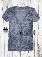 BASIC BURNOUT DEEP V-NECK TEE - GREY-Top-privityboutique.com-Privity Boutique, Women’s Fashion Boutique in Mesa, Arizona