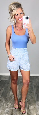 Blooming Sophistication Floral Print Shorts - Blue-Dress-privityboutique.com-Privity Boutique, Women’s Fashion Boutique in Mesa, Arizona