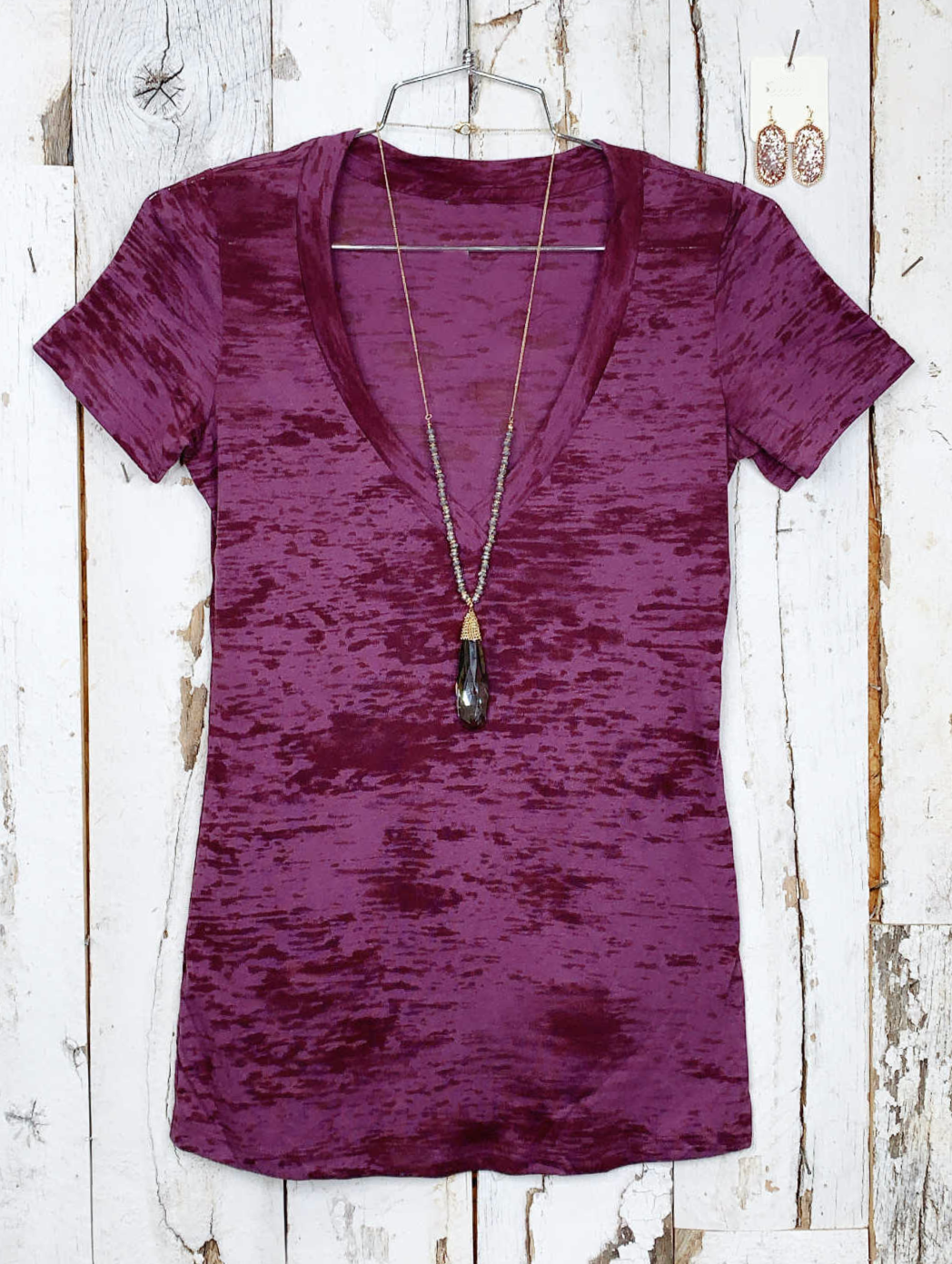 BASIC BURNOUT DEEP V-NECK TEE - PLUM-Top-privityboutique.com-Privity Boutique, Women’s Fashion Boutique in Mesa, Arizona