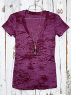 BASIC BURNOUT DEEP V-NECK TEE - PLUM-Top-privityboutique.com-Privity Boutique, Women’s Fashion Boutique in Mesa, Arizona