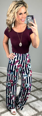 Striped with Floral Pants - Navy-palazzo-privityboutique.com-Privity Boutique, Women’s Fashion Boutique in Mesa, Arizona