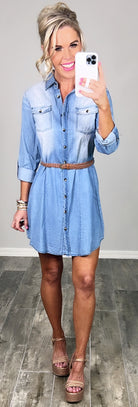 Chambray Belted Dress-Dress-privityboutique.com-Privity Boutique, Women’s Fashion Boutique in Mesa, Arizona