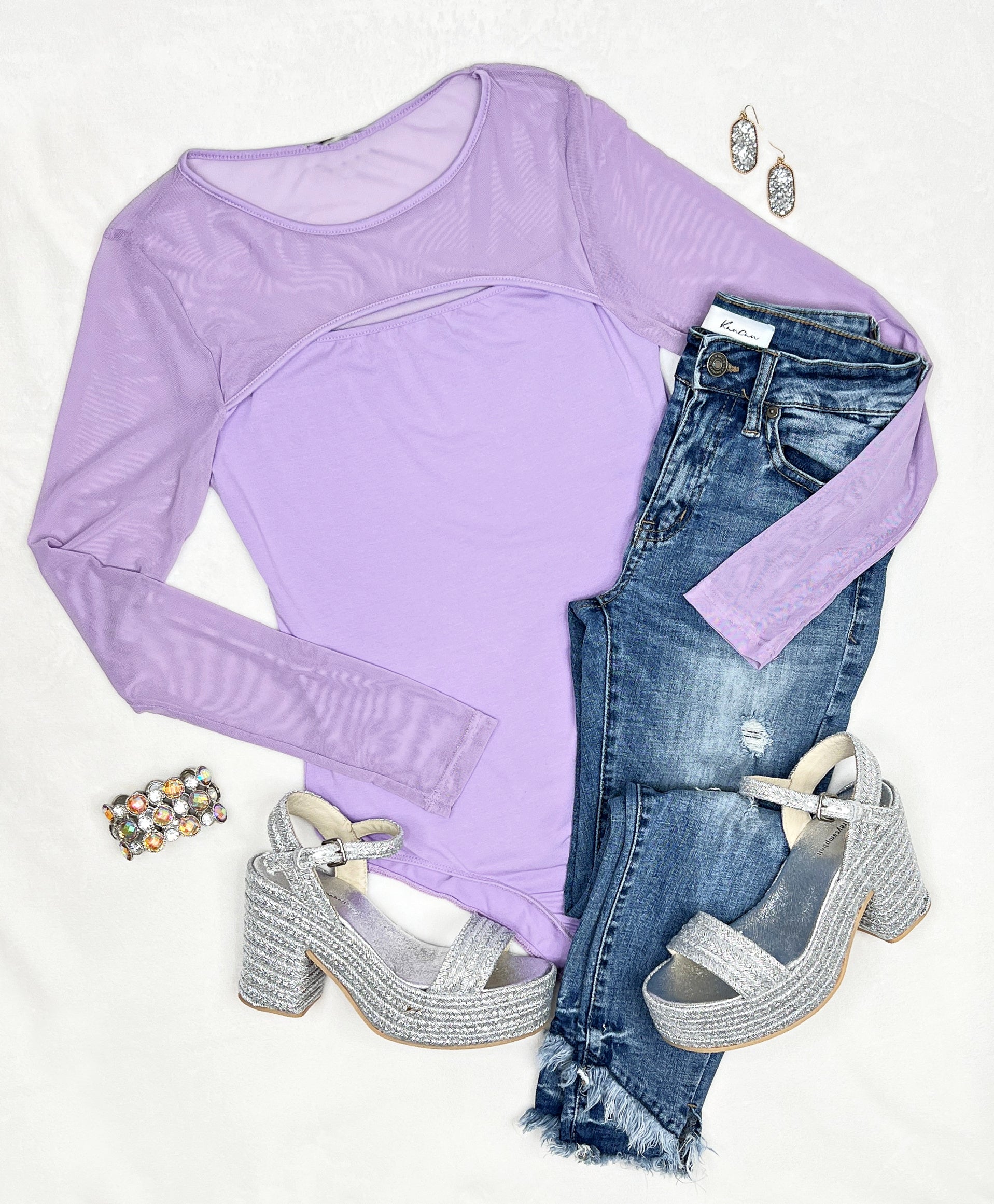 Make It In Mesh Long Sleeve Bodysuit - Lavender-Top-privityboutique.com-Privity Boutique, Women’s Fashion Boutique in Mesa, Arizona