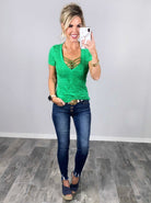 BASIC BURNOUT DEEP V-NECK TEE - GREEN-Top-privityboutique.com-Privity Boutique, Women’s Fashion Boutique in Mesa, Arizona