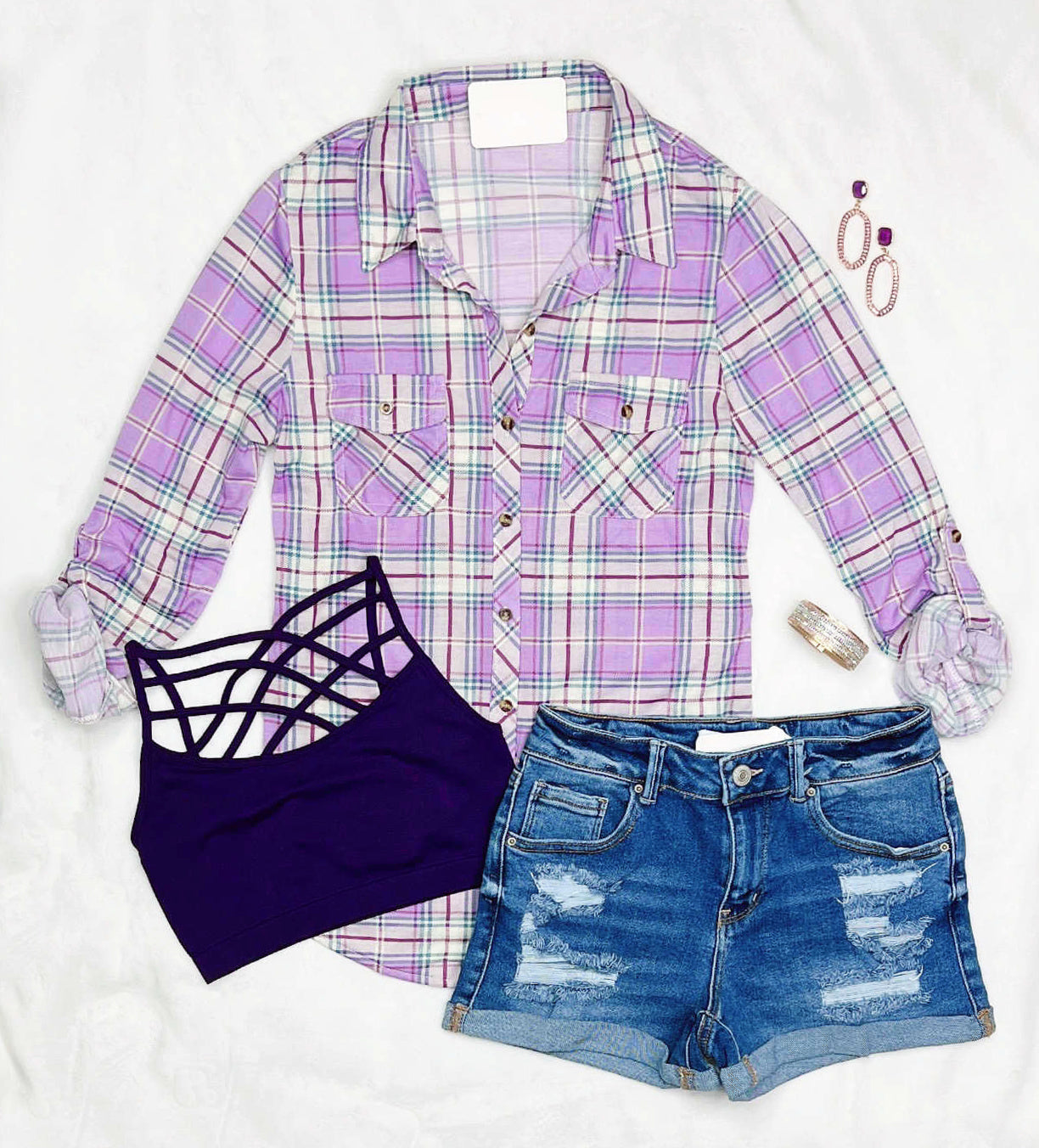 Penny Plaid Flannel Top - Lavender-flannel-privityboutique-Privity Boutique, Women’s Fashion Boutique in Mesa, Arizona